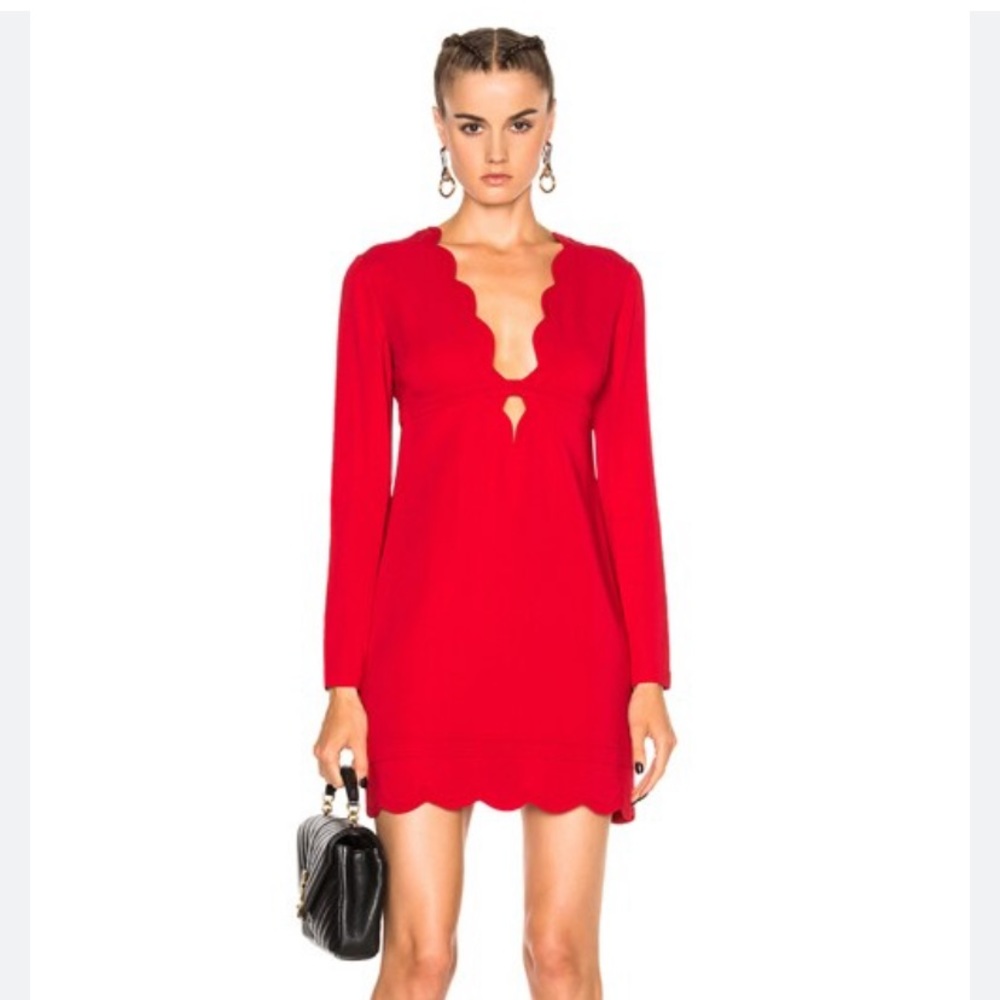 A.L.C. Eve Long Sleeve Red Scalloped Mini Dress